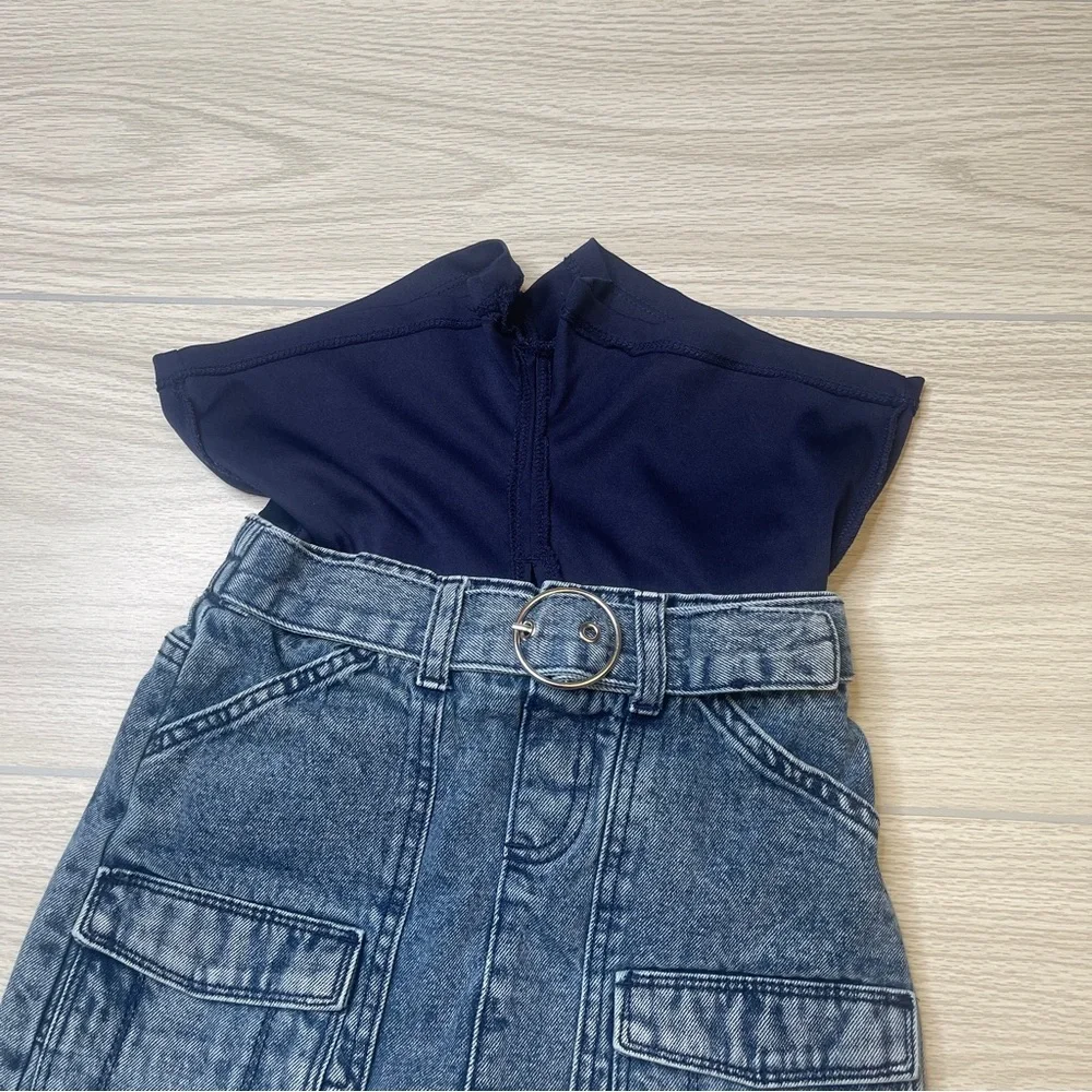 Justice Denim Blue Jean Cargo Pockets Skirt with attached Shorts Girl’s Size 8